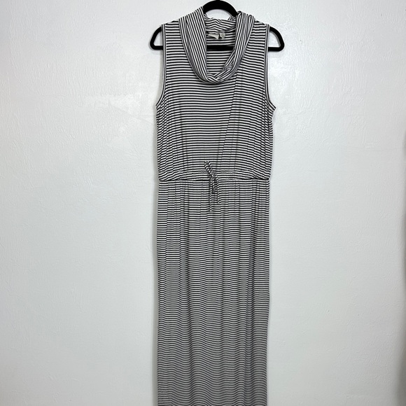 Zenergy By Chico’s Striped Sleeveless Cowl Neck Side Slits Maxi Dress Size L - Picture 1 of 8